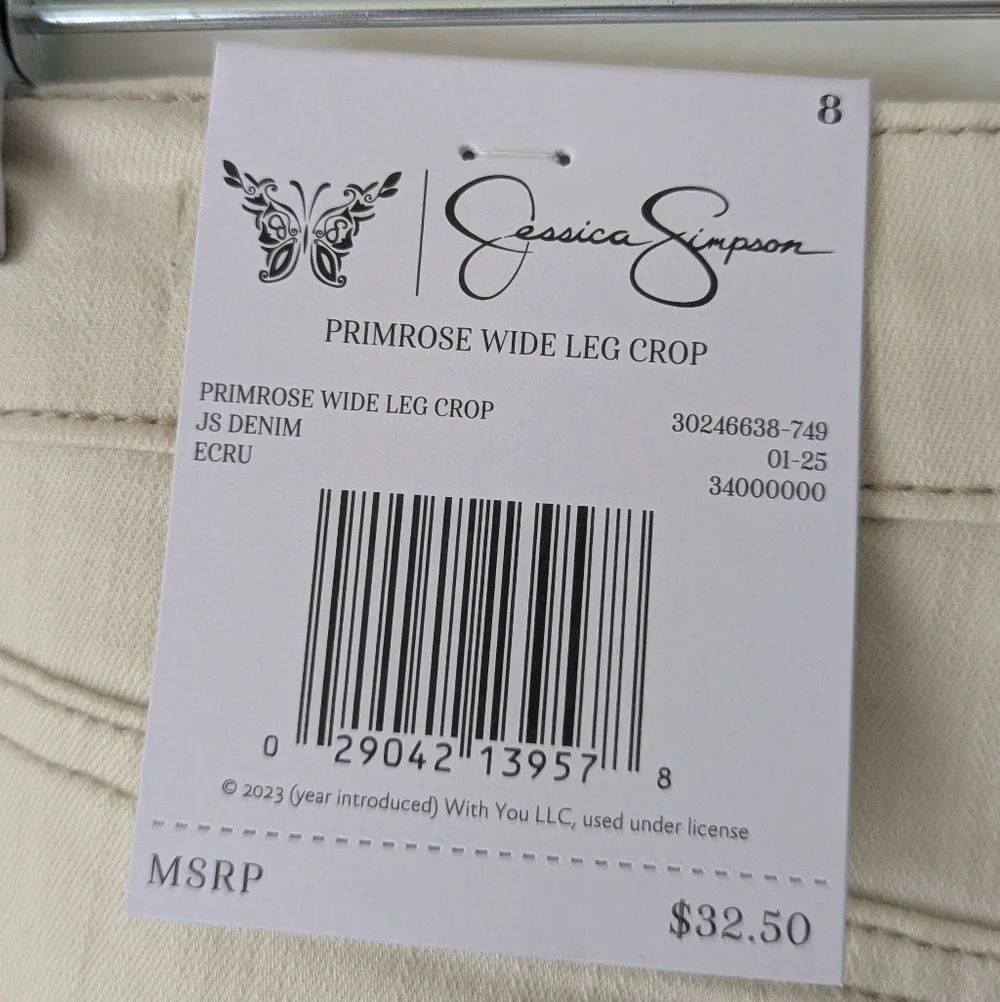 NWT Jessica Simpson Primrose Wide Leg Crop Cream Denim Jeans Size 8 - Picture 5 of 10